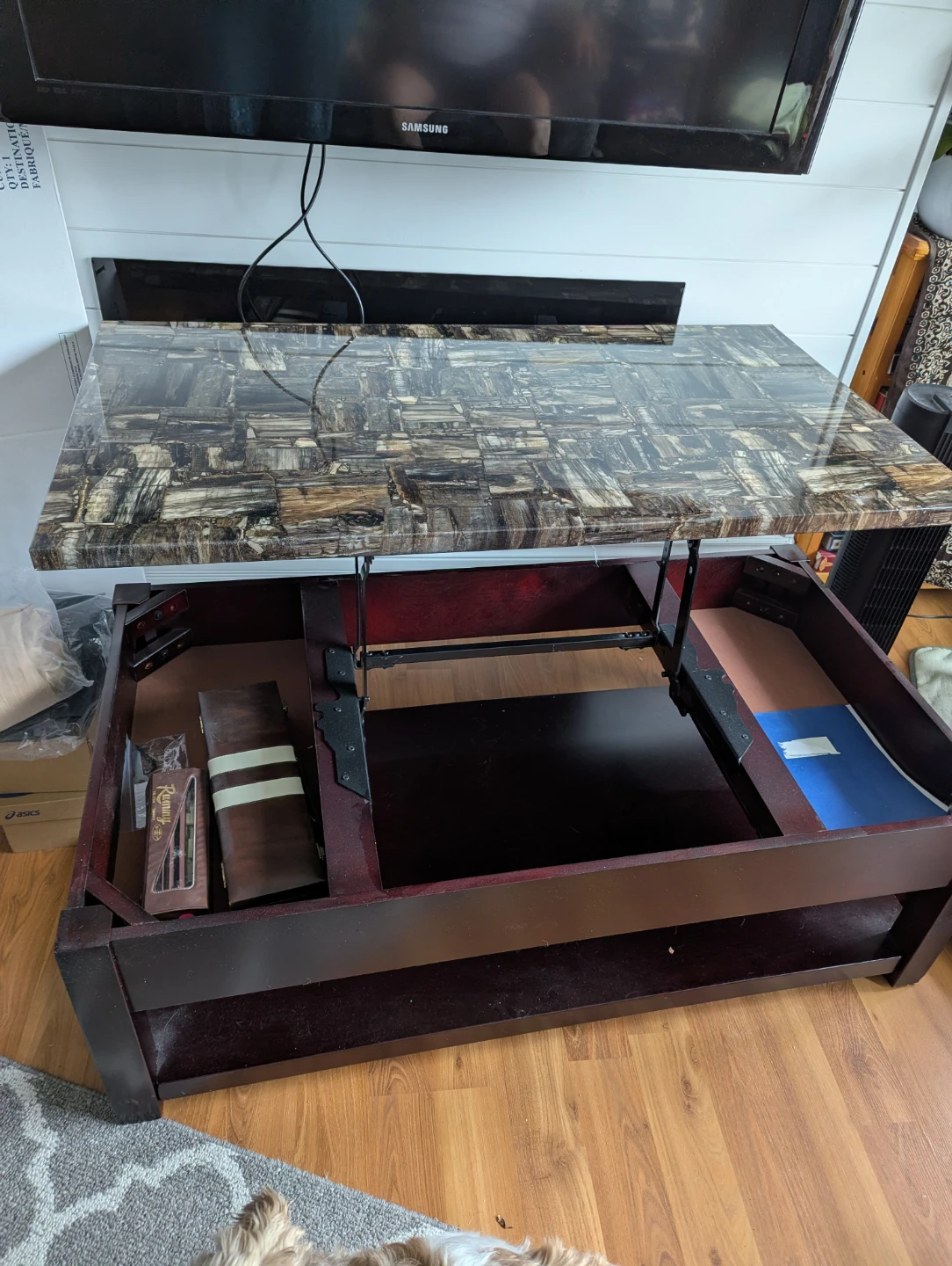 Lift Top Coffee Table with Unique Stone Inlay