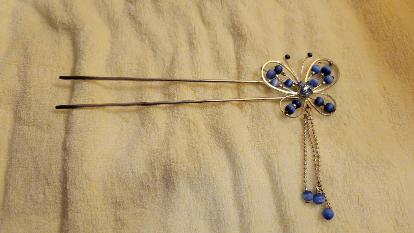 Butterfly Hair Stick with Blue Beads - photo 2