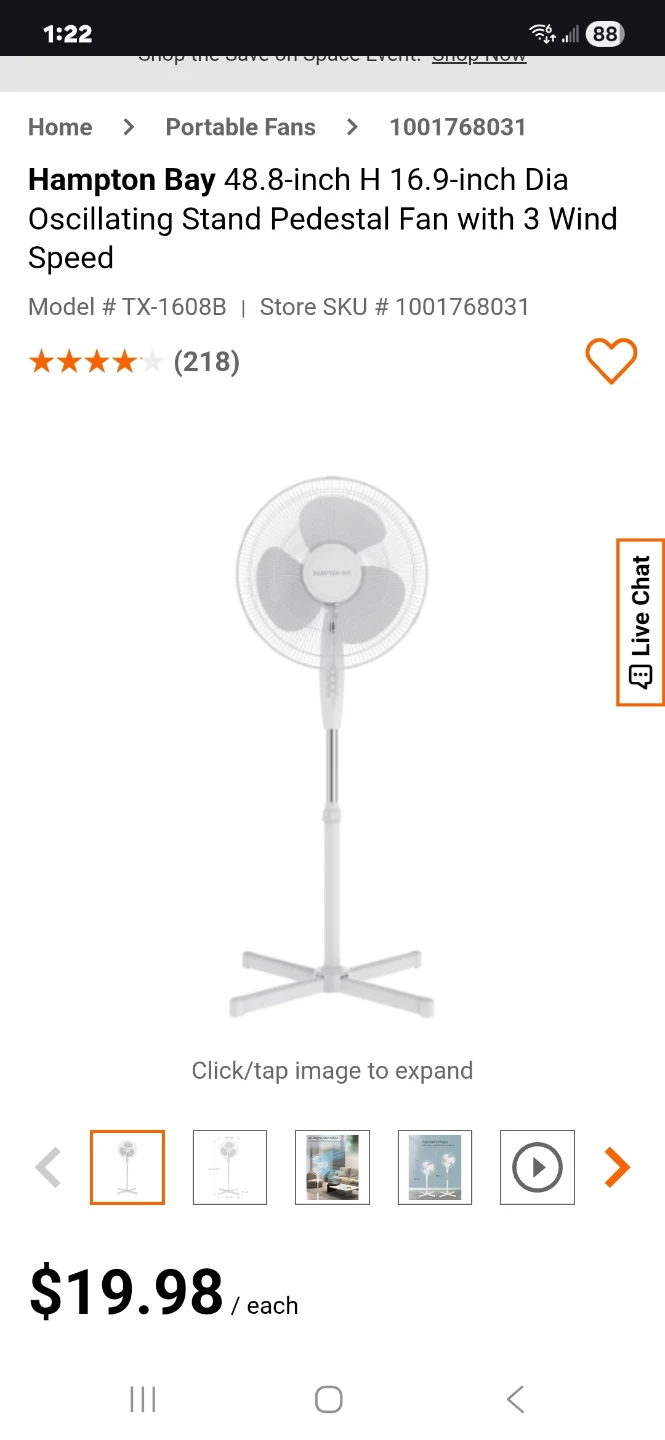 Hampton Bay 48.8-inch Oscillating Stand Pedestal Fan