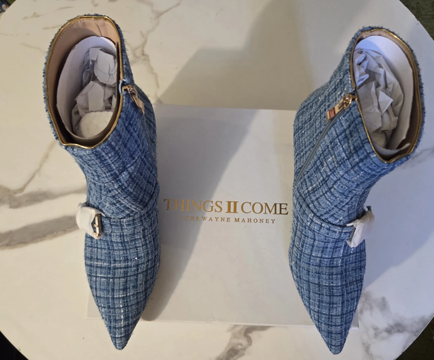 Things II Come Blue Tweed Booties - Size 7.5M