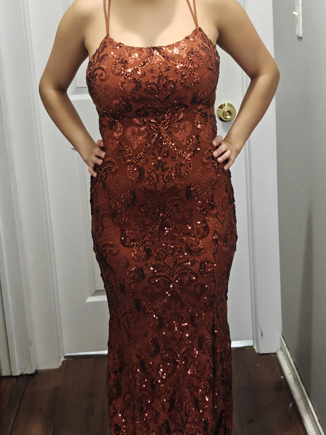 Sequin Evening Gown - Burnt Orange - photo 5