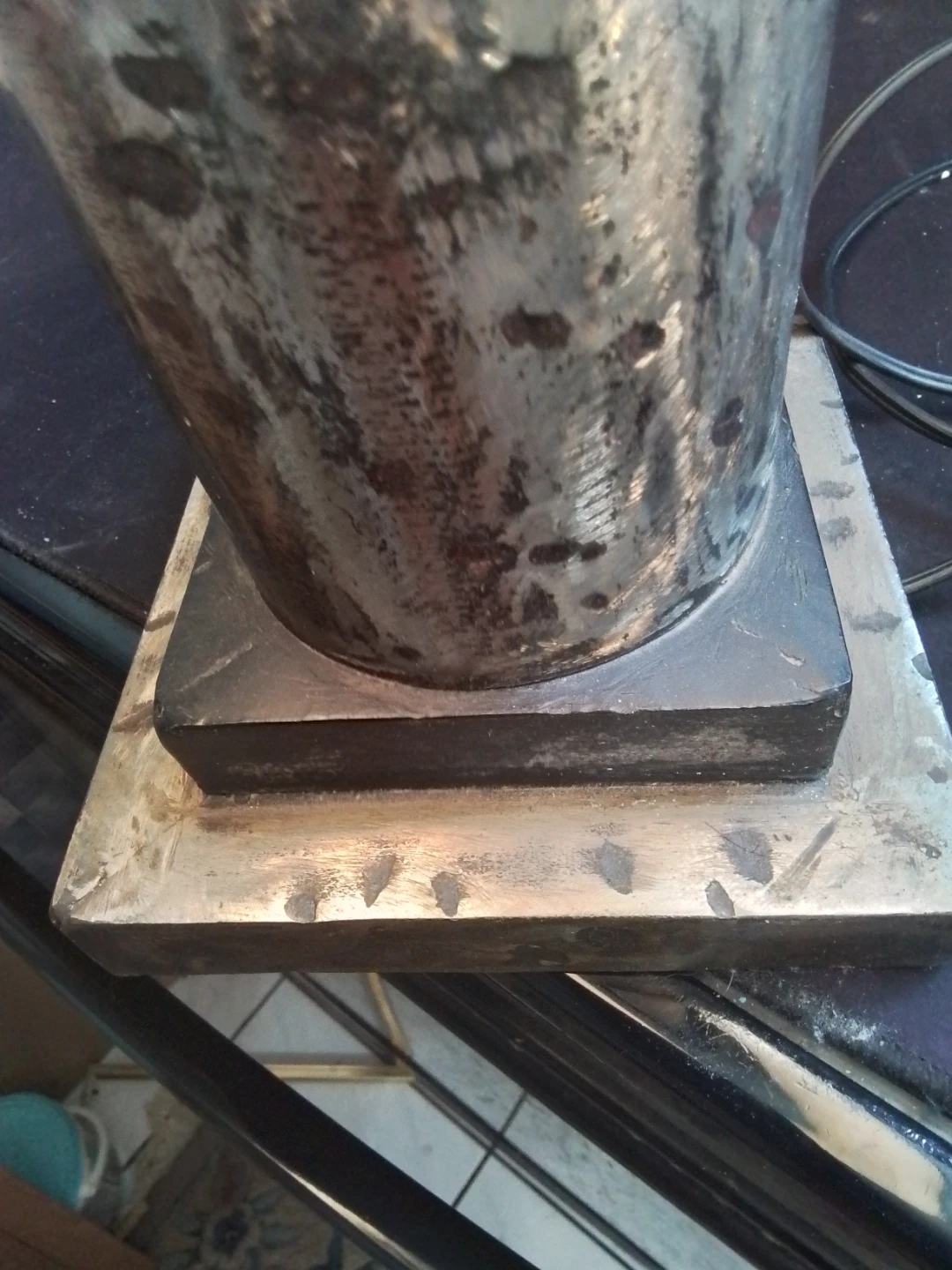 Brutalist/Industrial Chic Table Lamp mottled, pitted metallic - photo 5