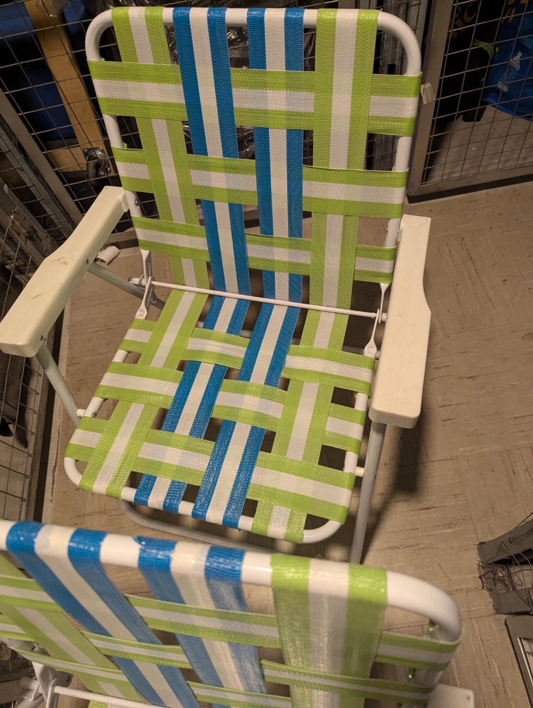 Folding Lawn Chair - Blue, Green & White Stripes