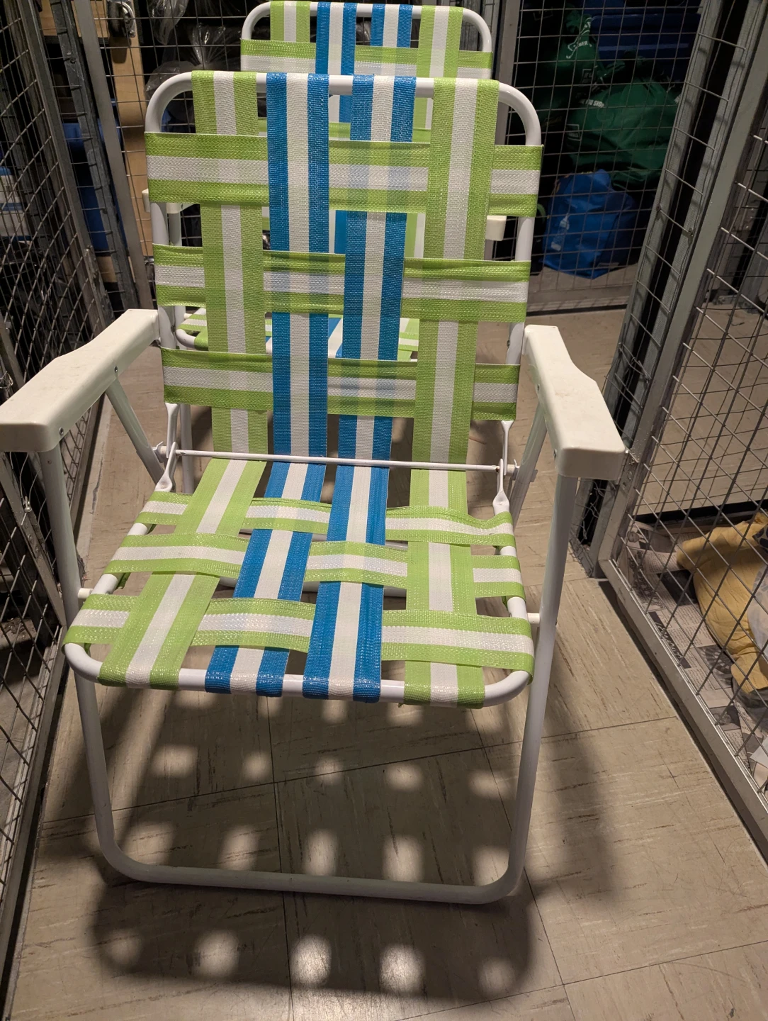 Folding Lawn Chair - Blue, Green & White Stripes - photo 2