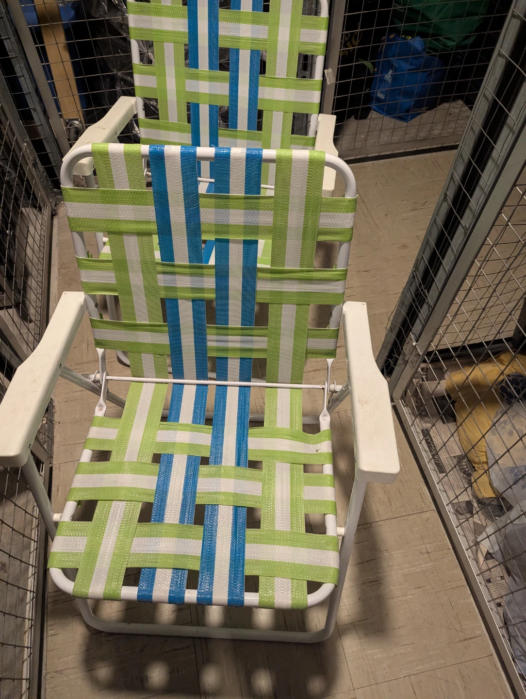 Folding Lawn Chair - Blue, Green & White Stripes - photo 3
