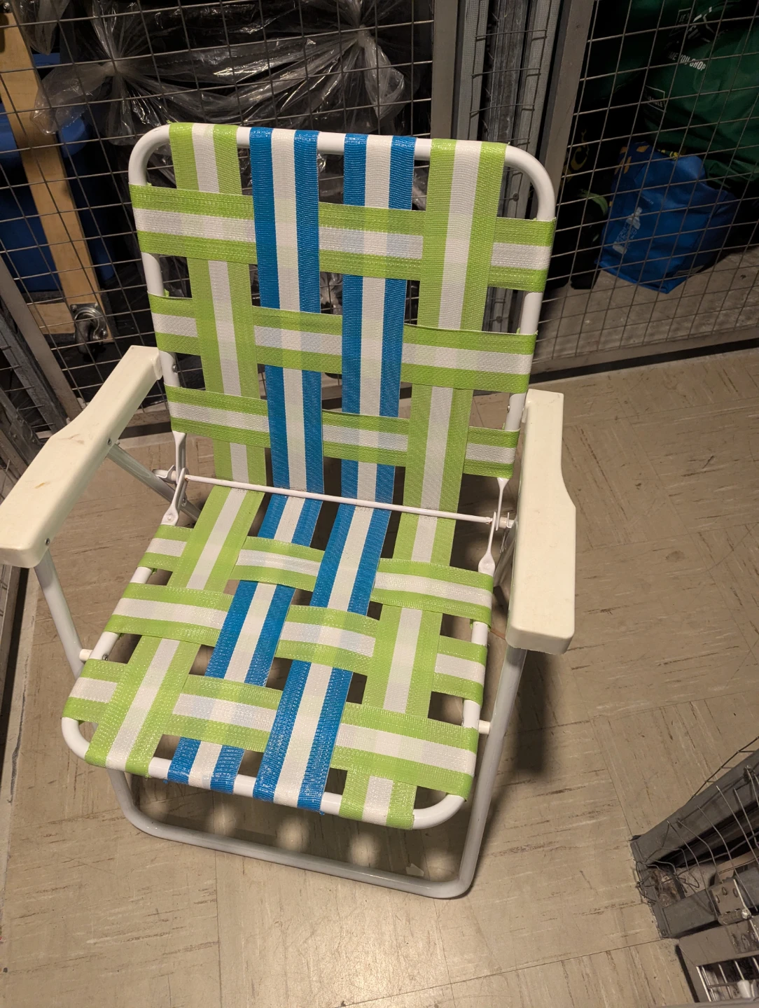 Folding Lawn Chair - Blue, Green & White Stripes - photo 4