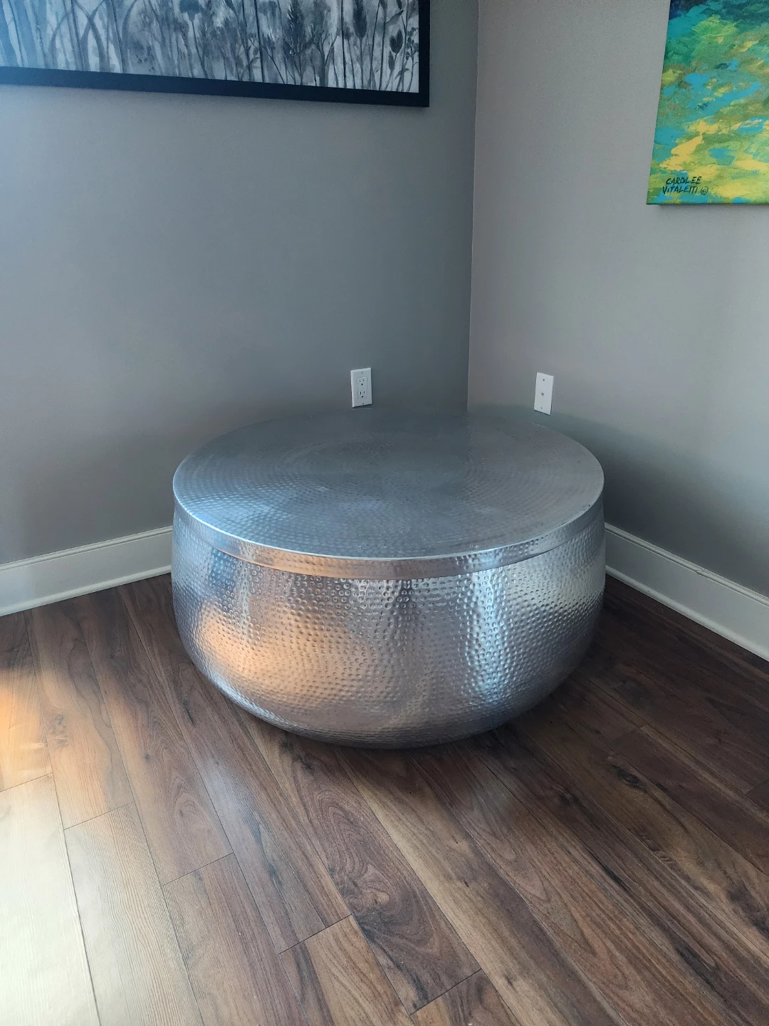 Silver Hammered Metal Round Coffee Table - photo 3