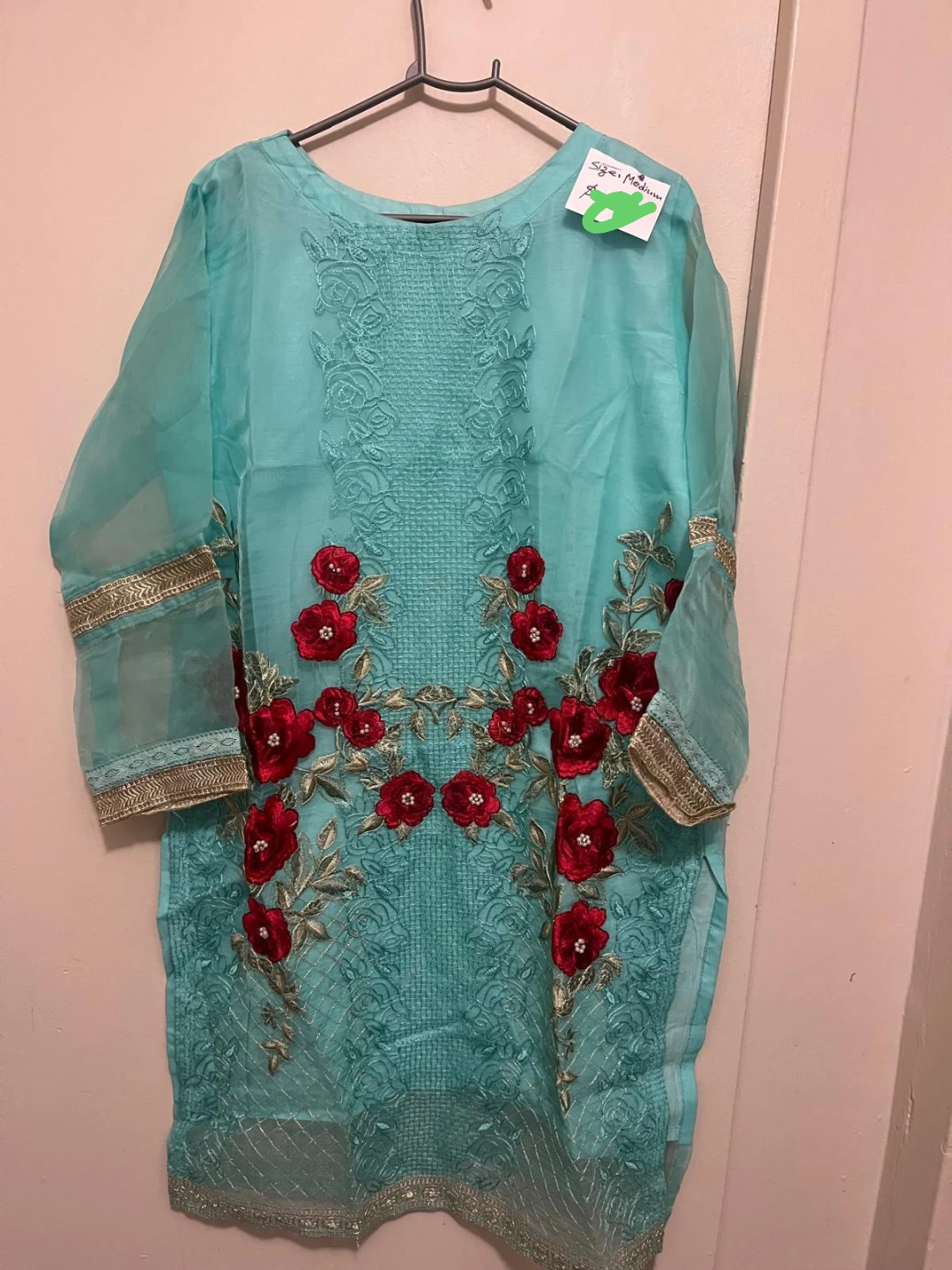 Turquoise Embroidered Kurti - Size Medium