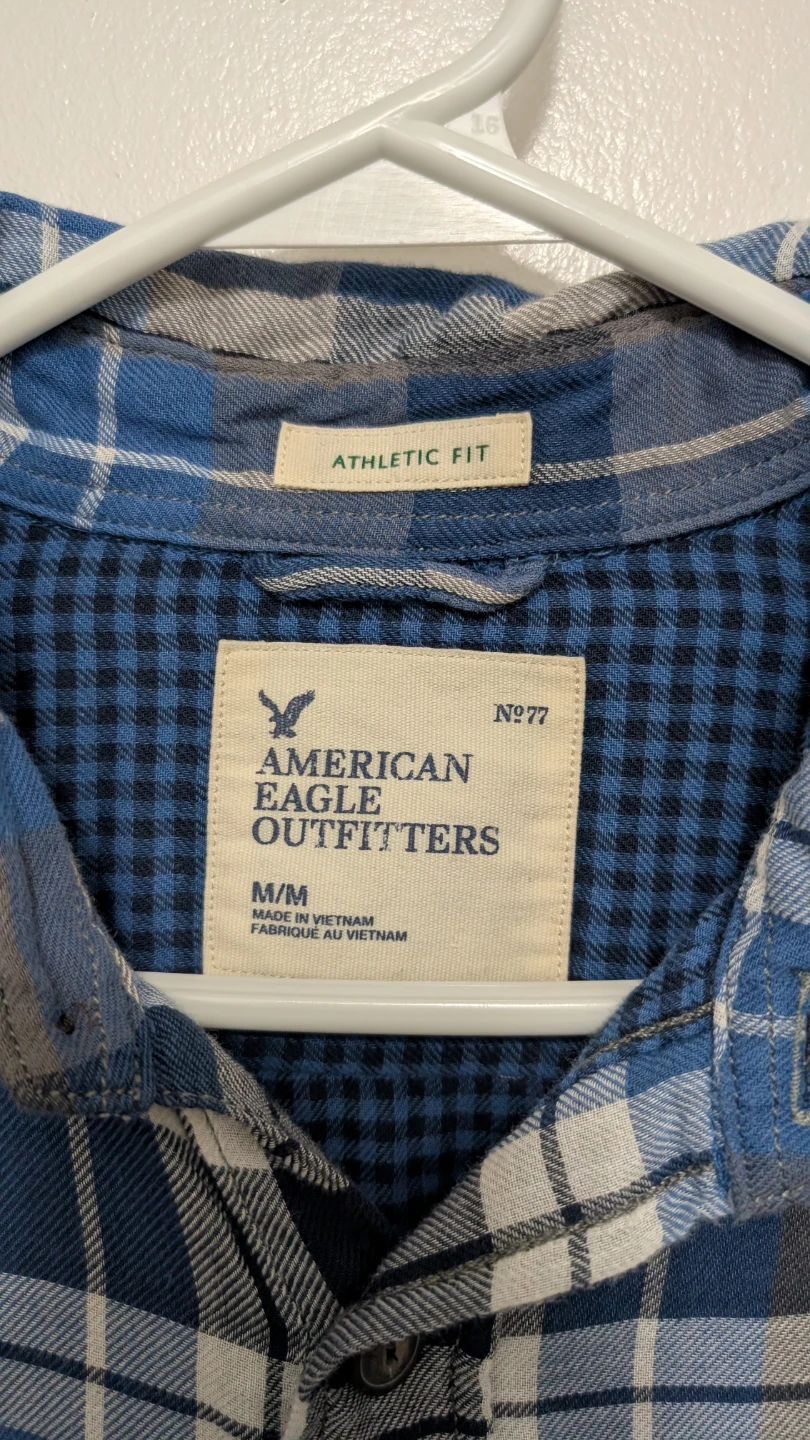 American Eagle Outfitters Men's Blue Plaid Flannel Shirt - photo 2