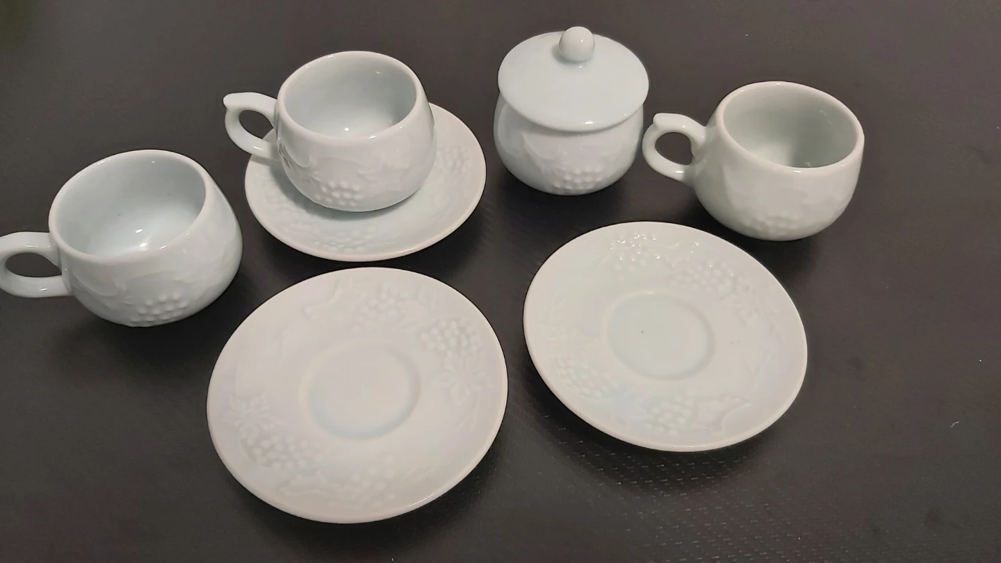 Vintage Japanese Celadon Grape Coffee & Tea Set for 3 (7-Piece)
