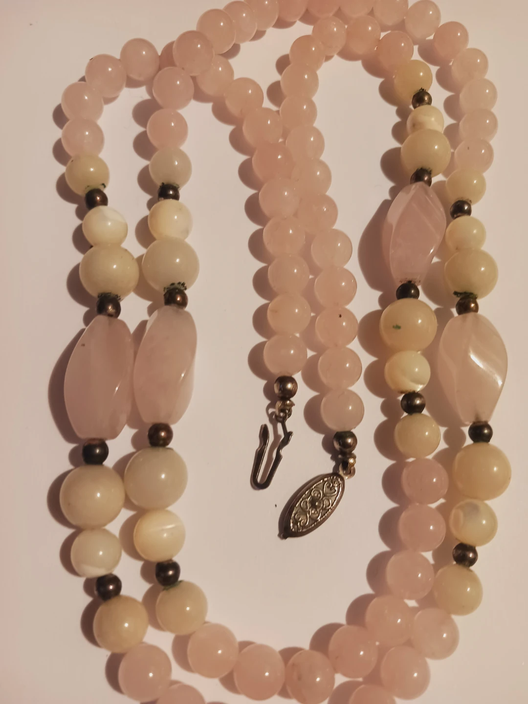 Genuine Rose Quartz &  Mother of Pearl Beaded Necklace