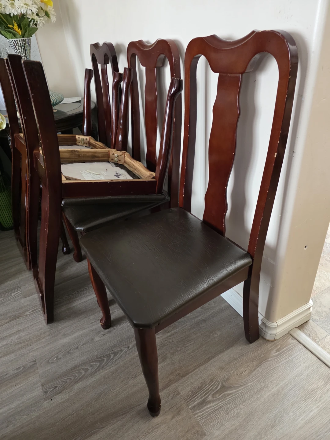 Set of 6 Wooden Dining Chairs with Dark Upholstery - photo 2