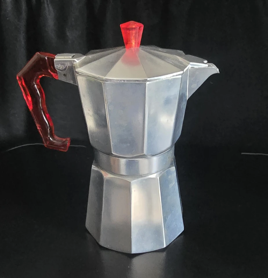 Aluminum Moka Pot Coffee Maker with Red Handle
