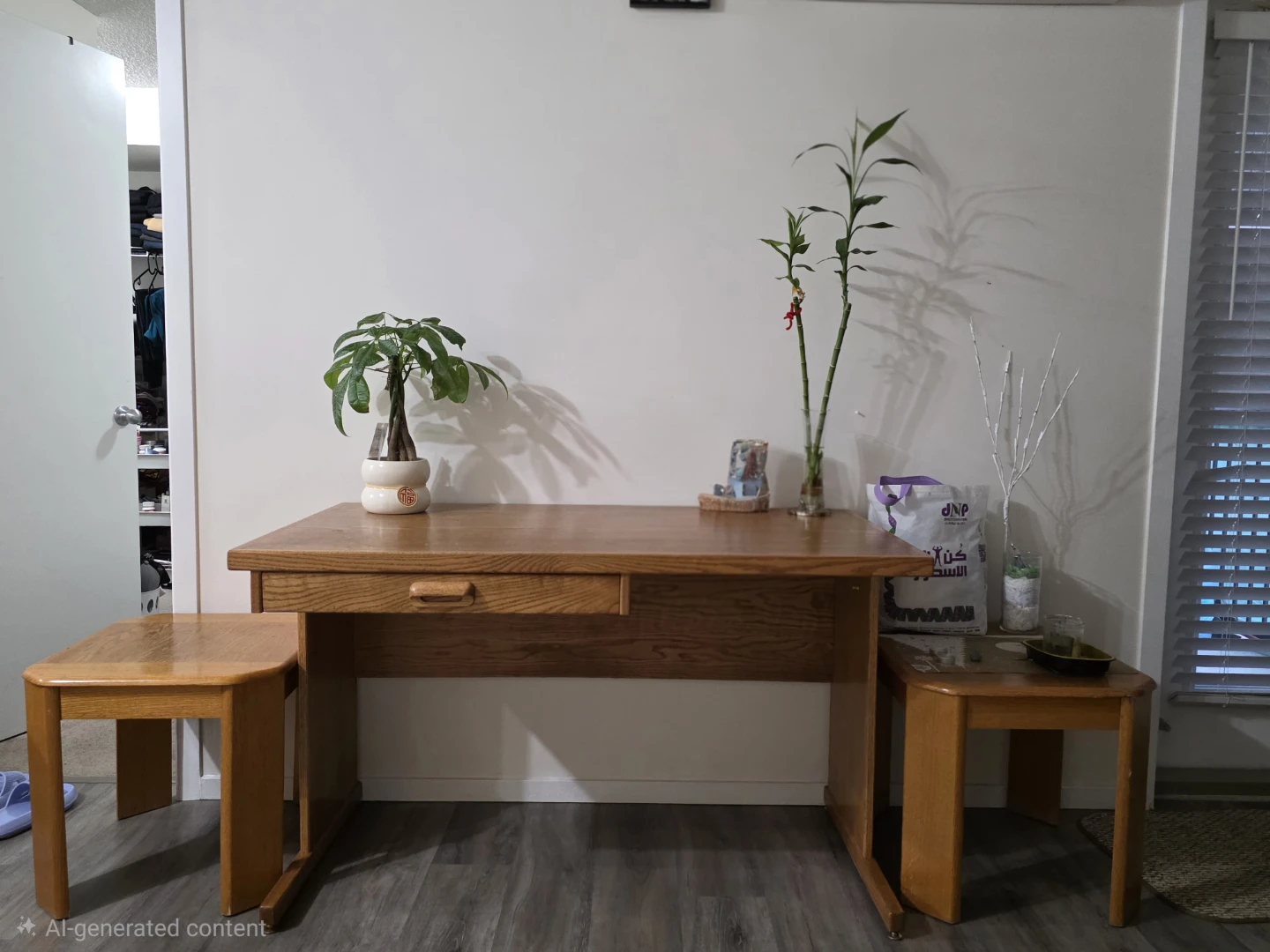 Solid Oak Writing Desk (2 side table included)