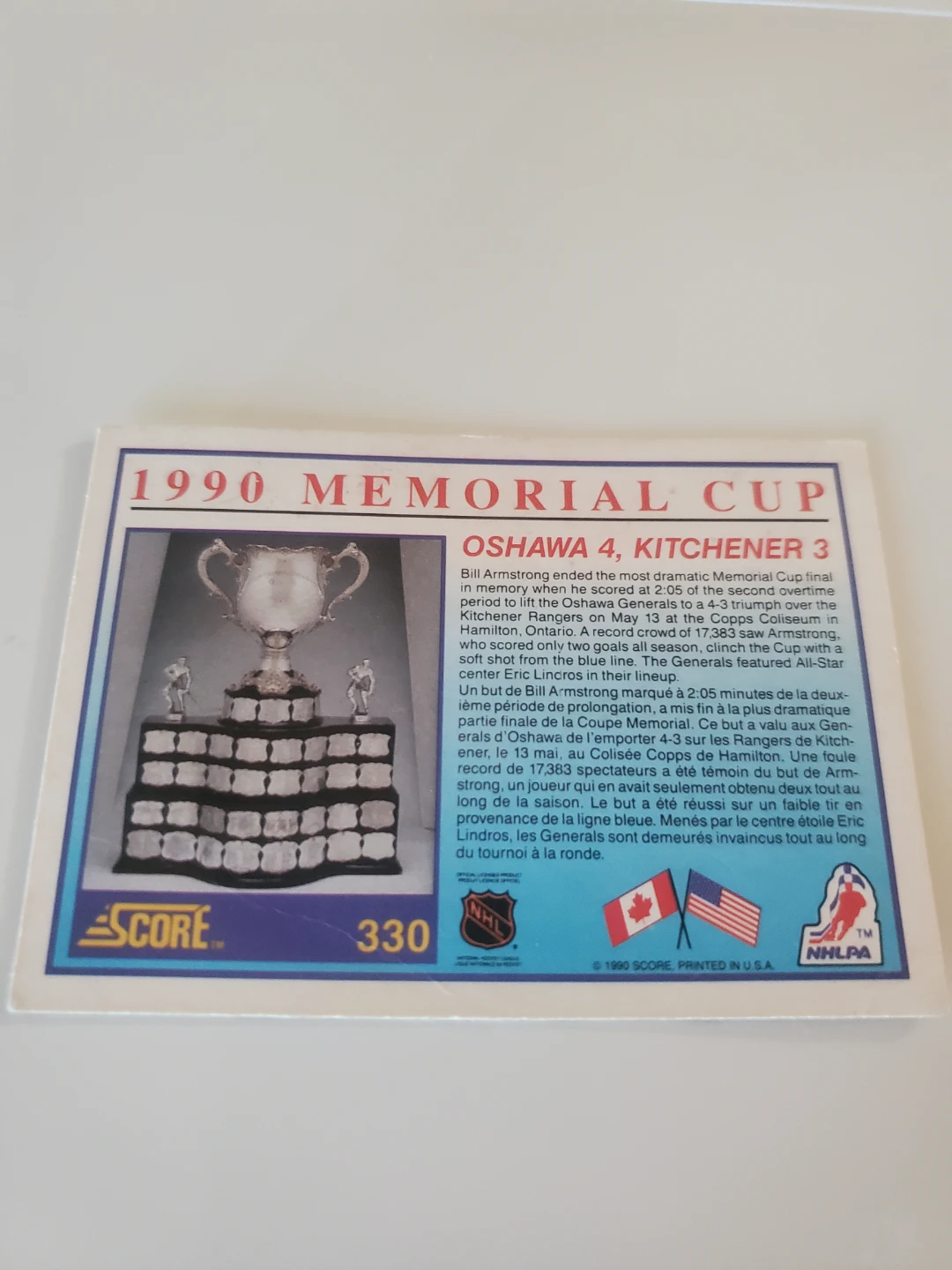 1990 Memorial Cup Oshawa Generals Score Hockey Card #330 - photo 2