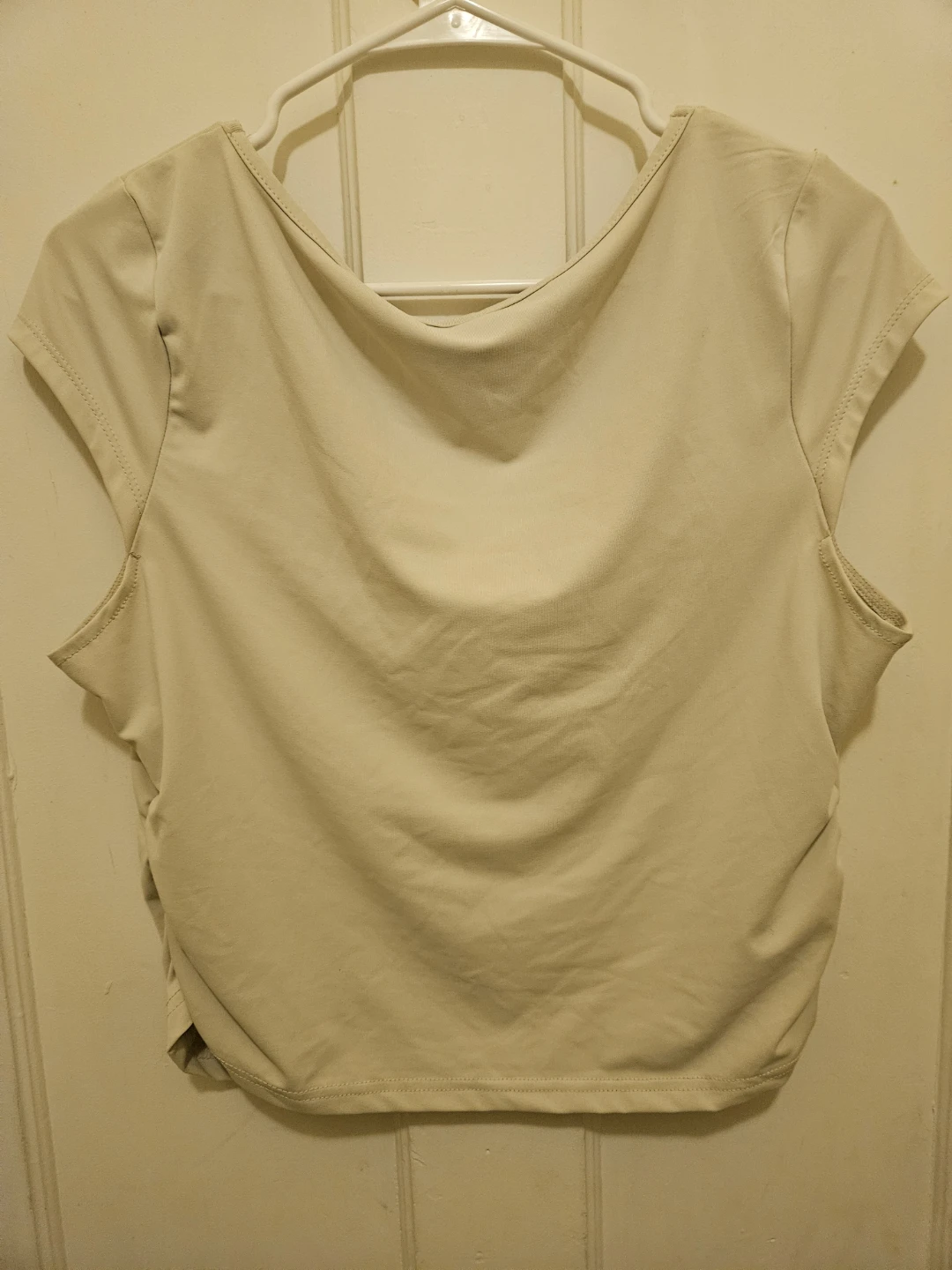 SHEIN Curve 2XL Beige Square Neck Cap Sleeve Crop Top - photo 2