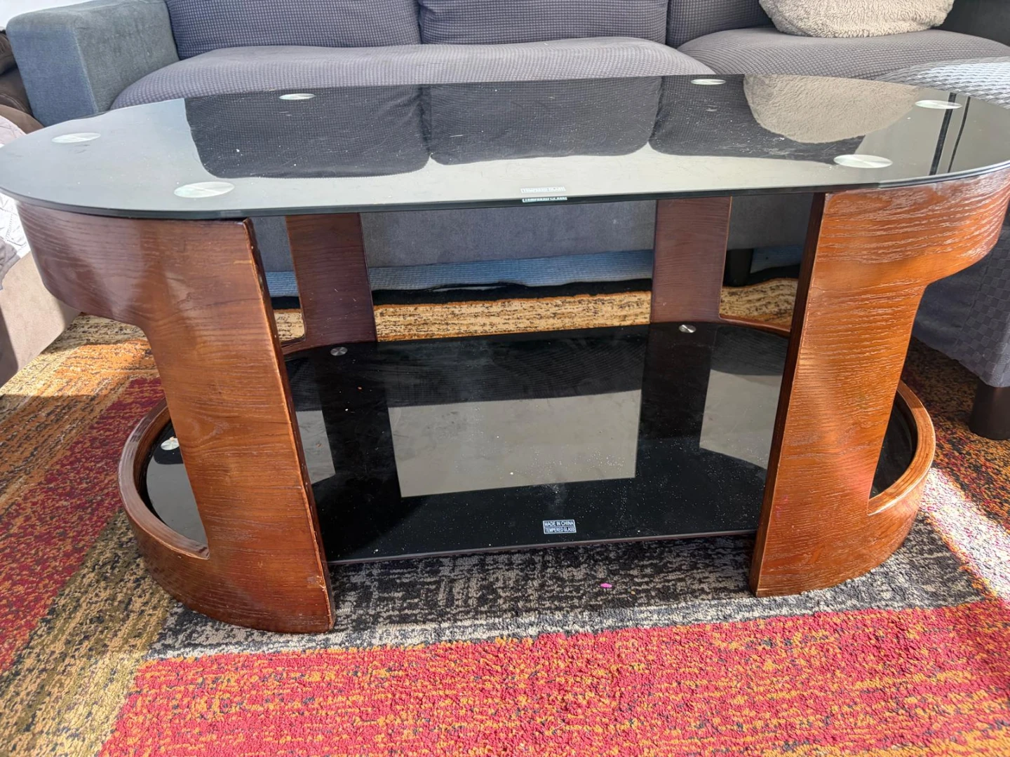 Oval Coffee Table with Wood Frame and Glass Top - photo 2