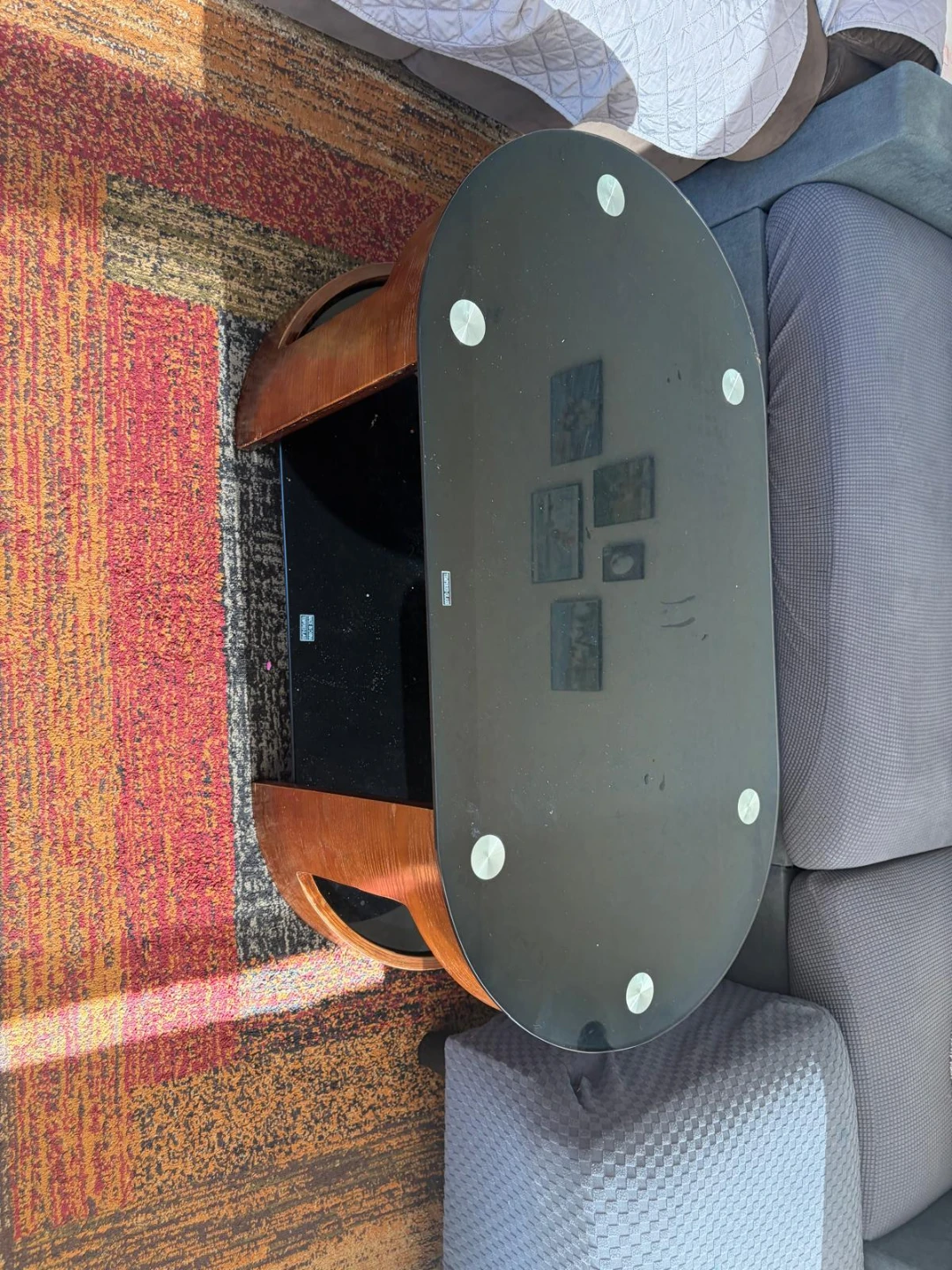 Oval Coffee Table with Wood Frame and Glass Top - photo 3