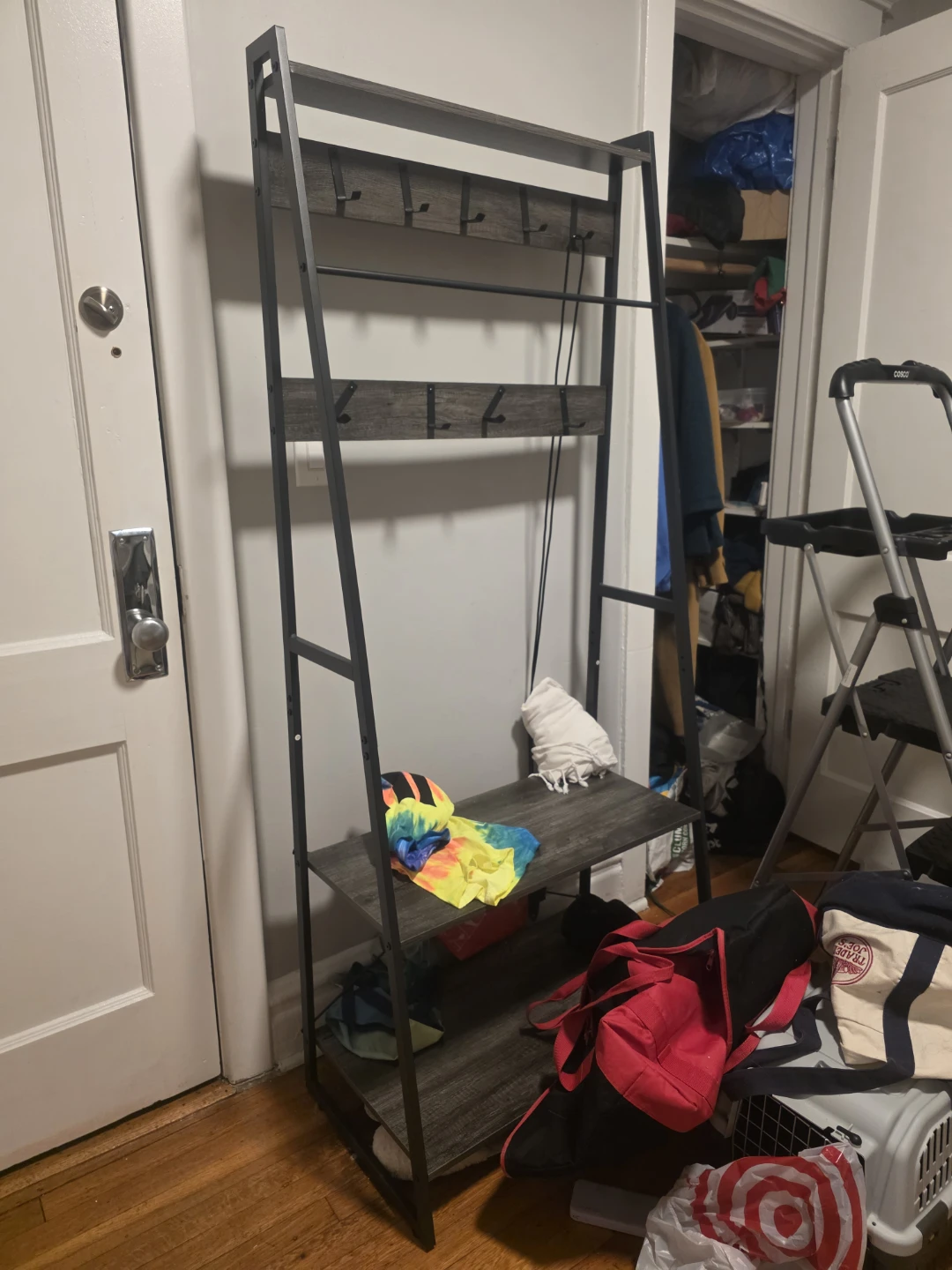 Metal and Wood Entryway Shelf with Hooks - photo 3