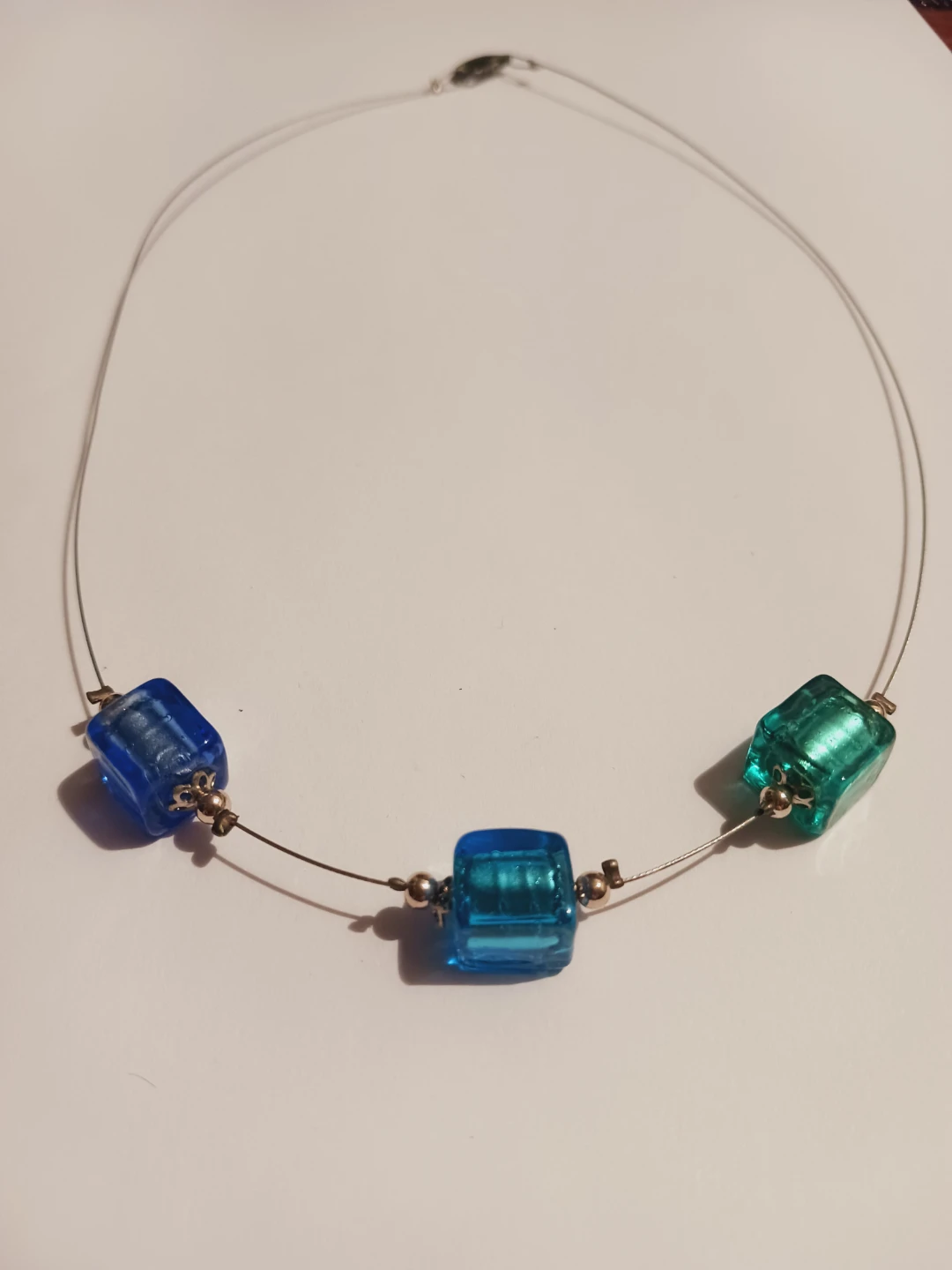 Handblown Art Glass Beads in the shades of blue necklace - photo 2