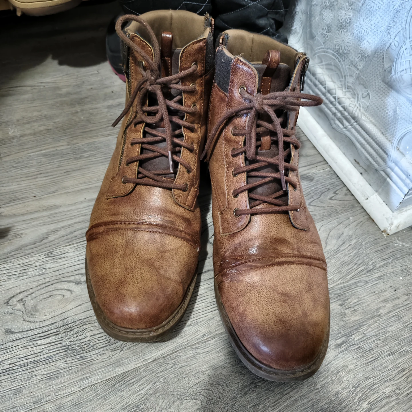13 US Men's Shoes Brown Faux Leather Lace-Up Boots Size 13