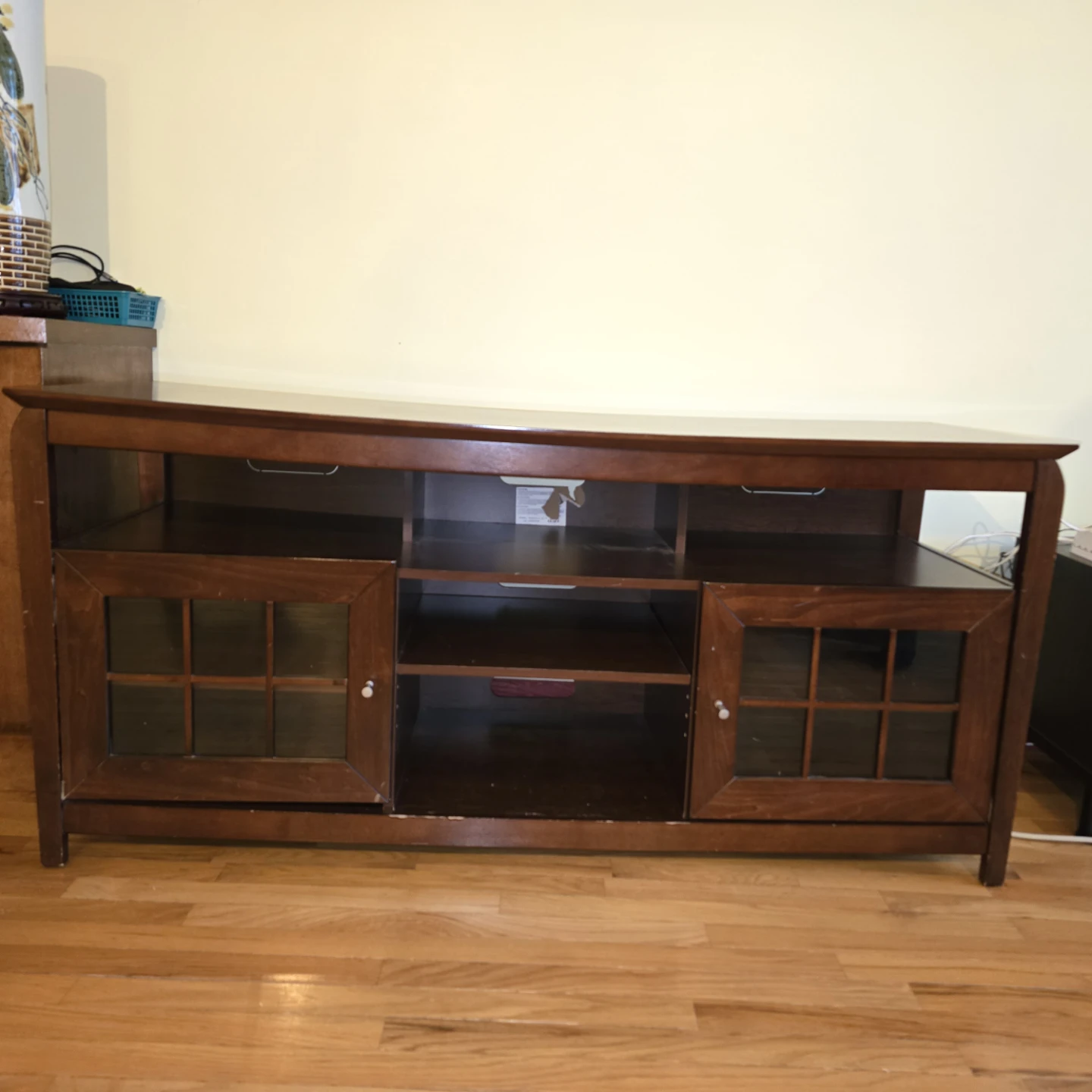 Dark Wood Entertainment Unit with Glass Doors