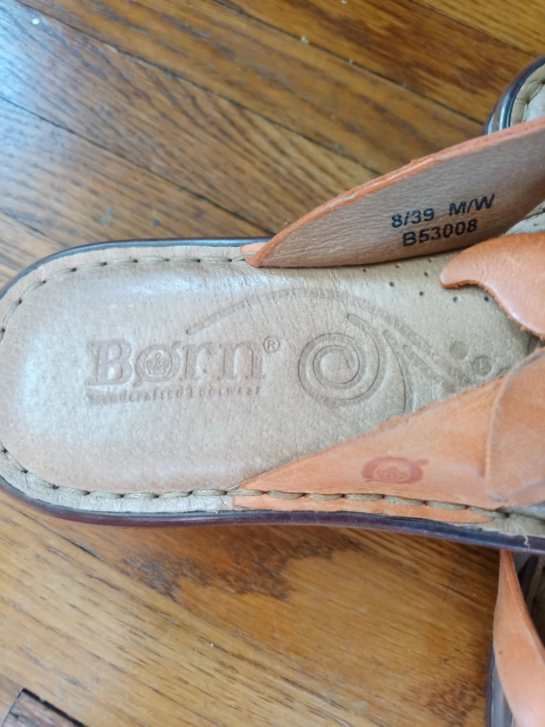 Born Sandals Size 8 Orange Floral Leather Flip Flops - photo 2