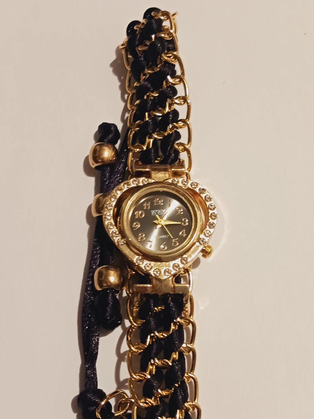 New !! Gold Tone Heart Watch with Rhinestones