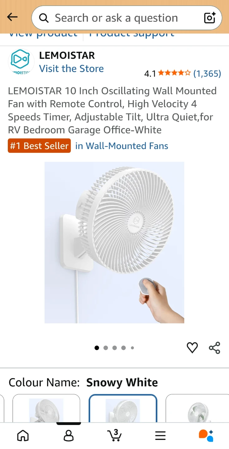 LEMOISTAR 10 Inch Oscillating Wall Mounted Fan