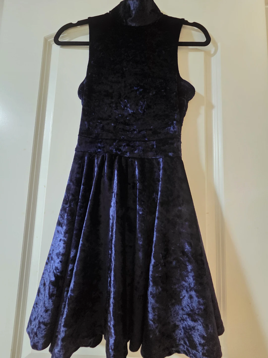 Navy Velvet Lace Mock Neck Romper Dress