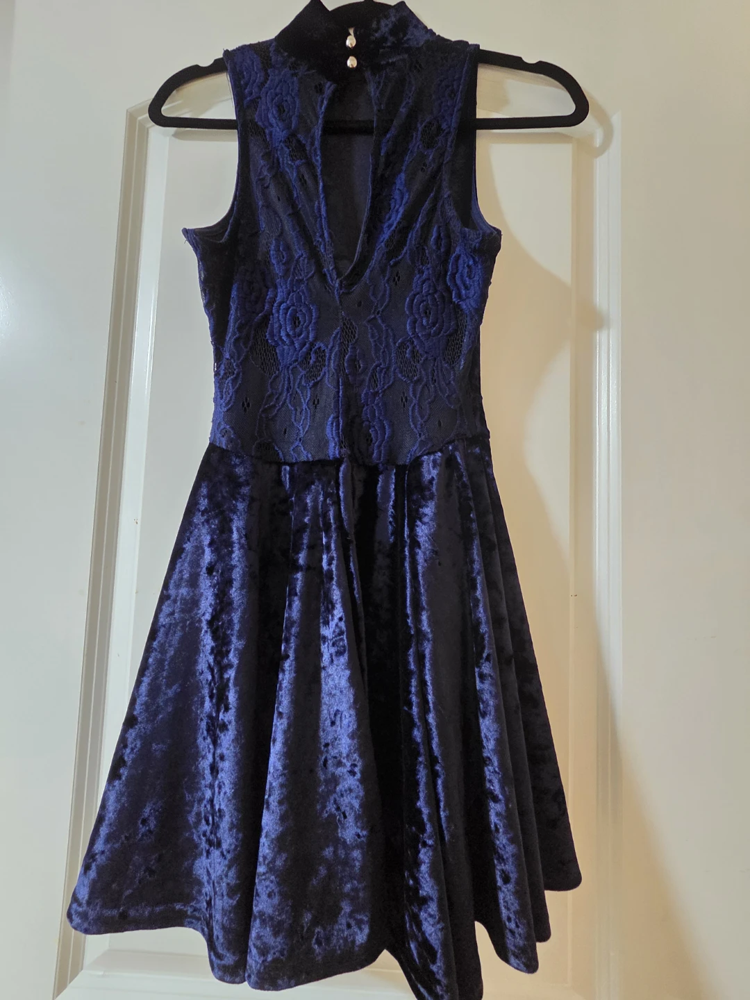 Navy Velvet Lace Mock Neck Romper Dress - photo 2
