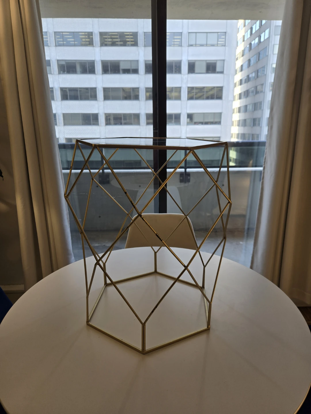 Gold Geometric Side Table with Black Top - photo 3