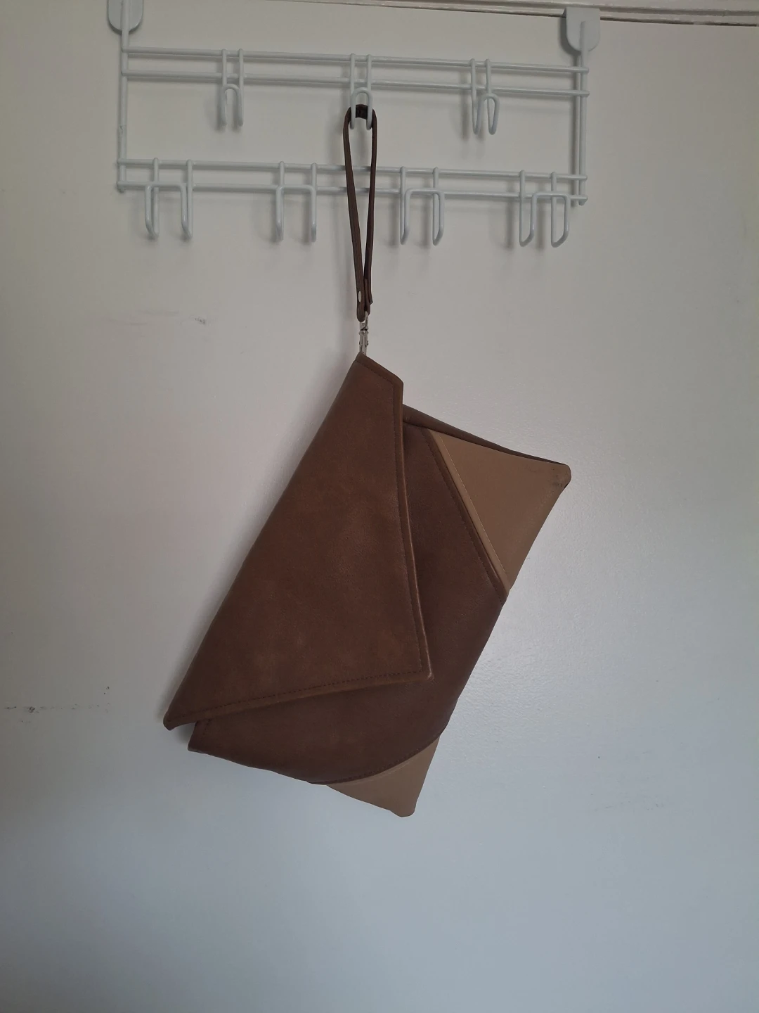 Brown Faux Leather Clutch Bag with Strap