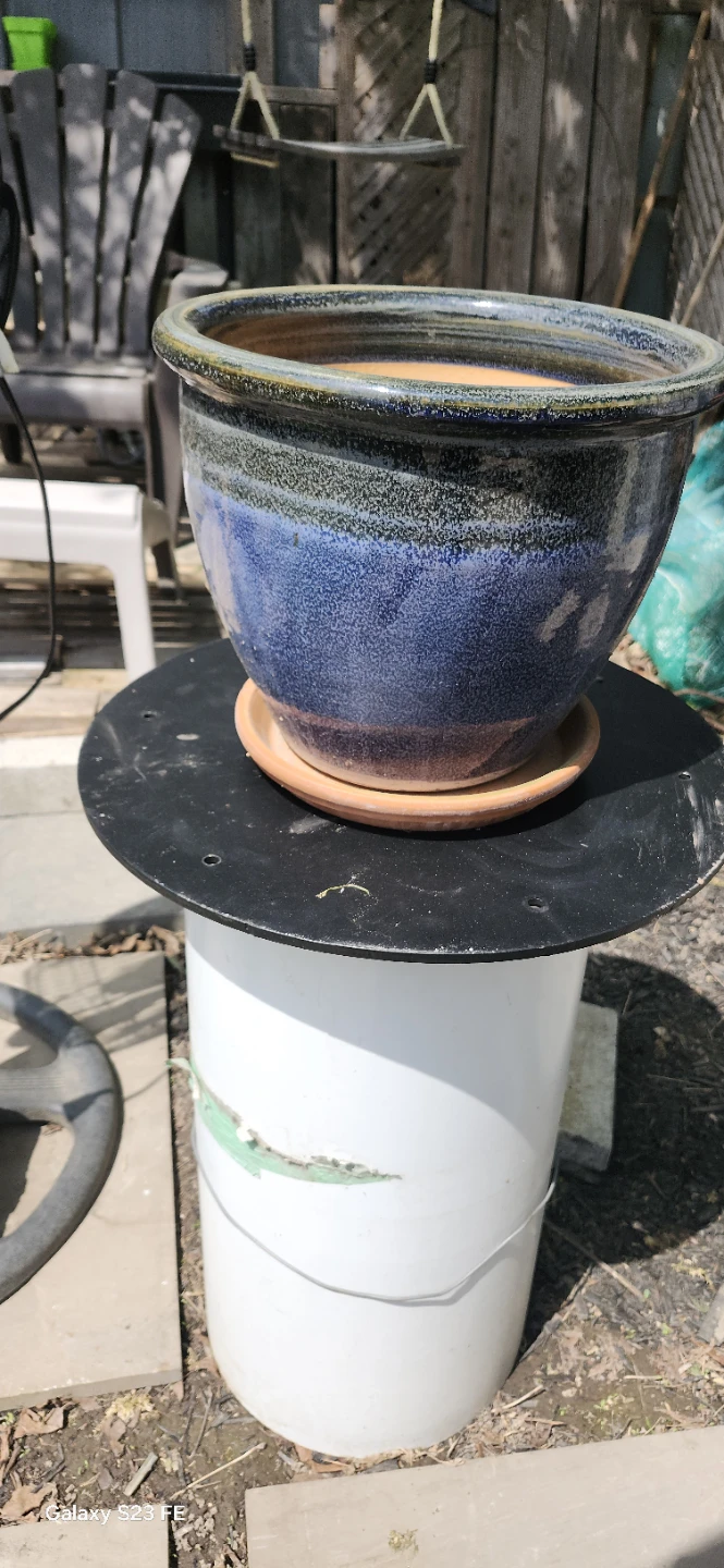 Blue Glazed Ceramic Planter Pot with Saucer. LARGE - photo 2