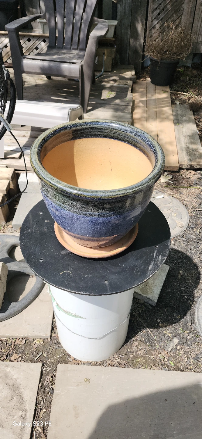 Blue Glazed Ceramic Planter Pot with Saucer. LARGE