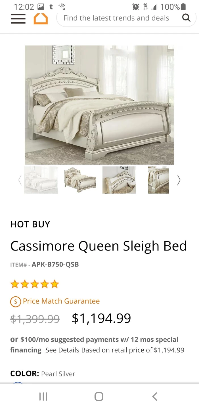 Cassimore Queen Sleigh Bed & dresser - Pearl Silver - photo 5