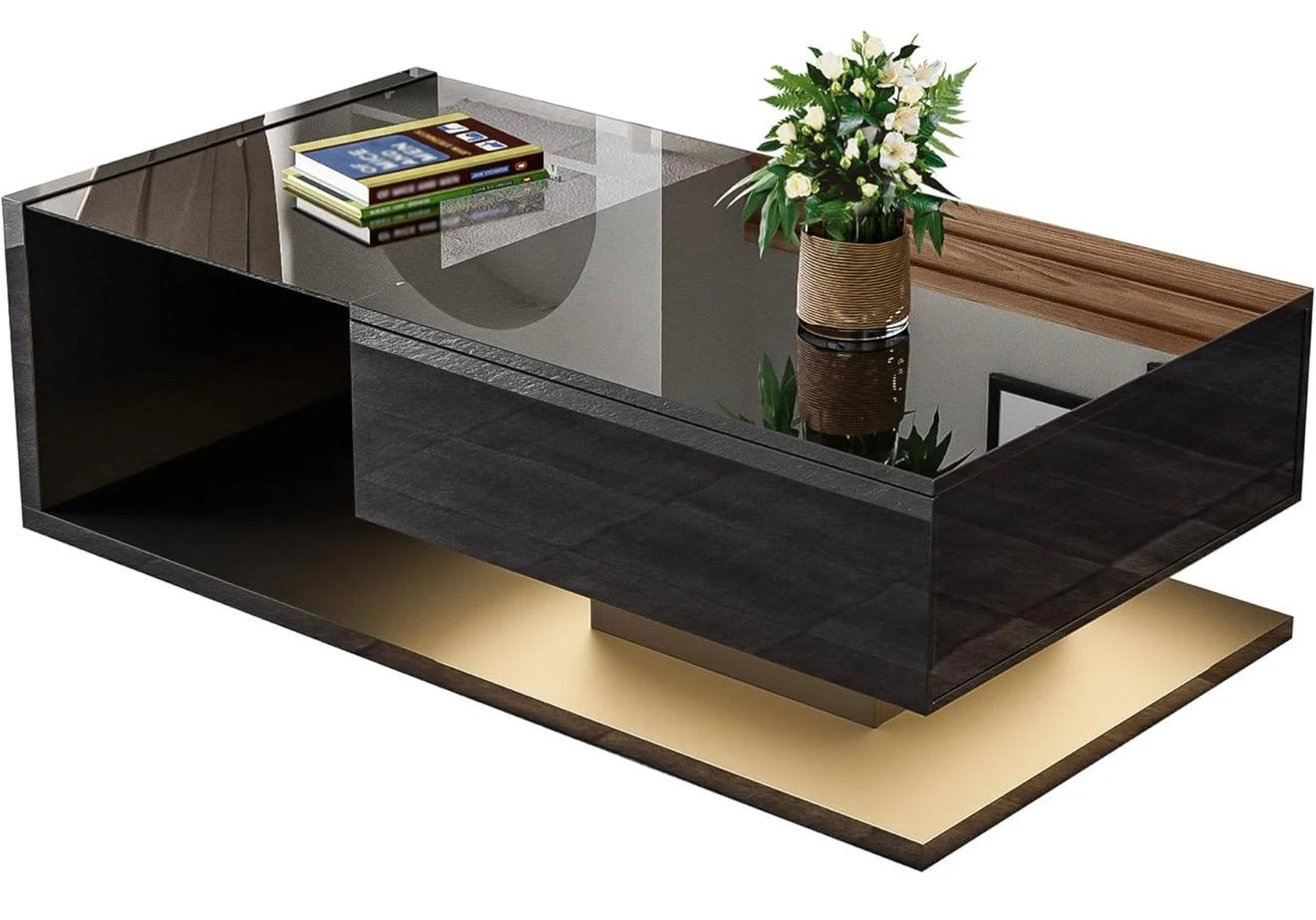 Modern Black Coffee Table with LED Lighting