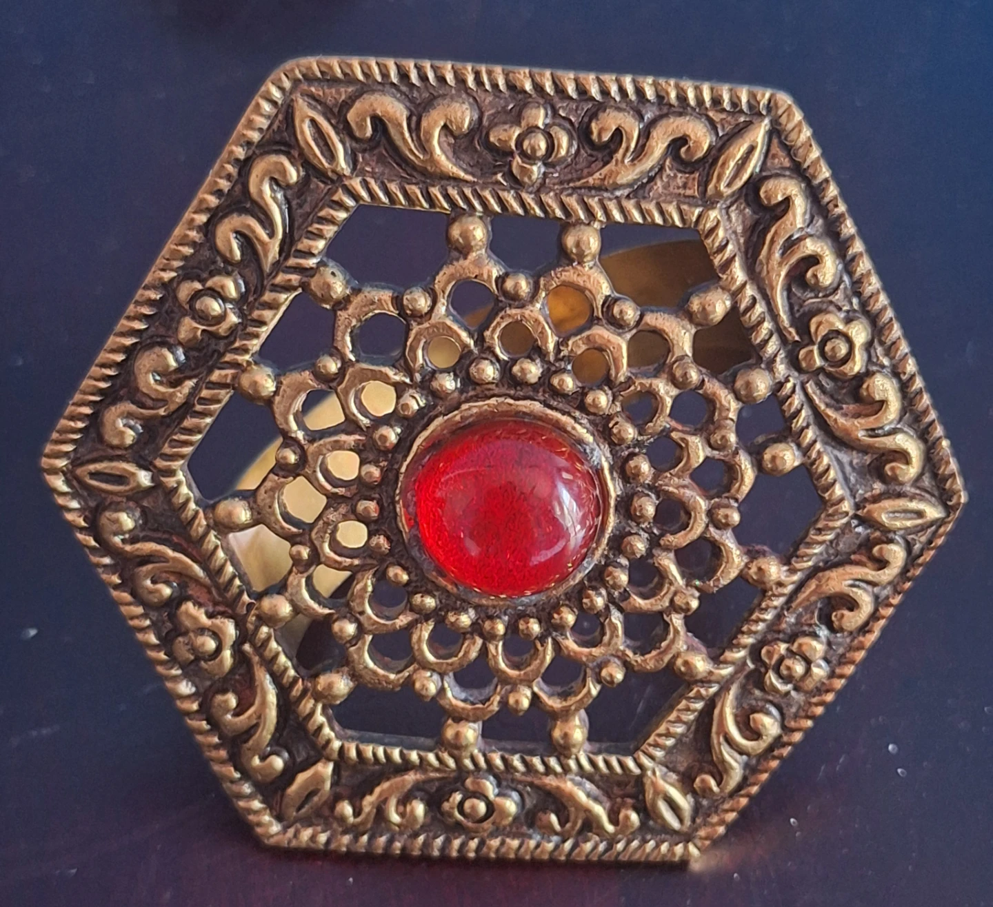 Set of 4 Vintage Brass Napkin Holders with Red Jewels - photo 3