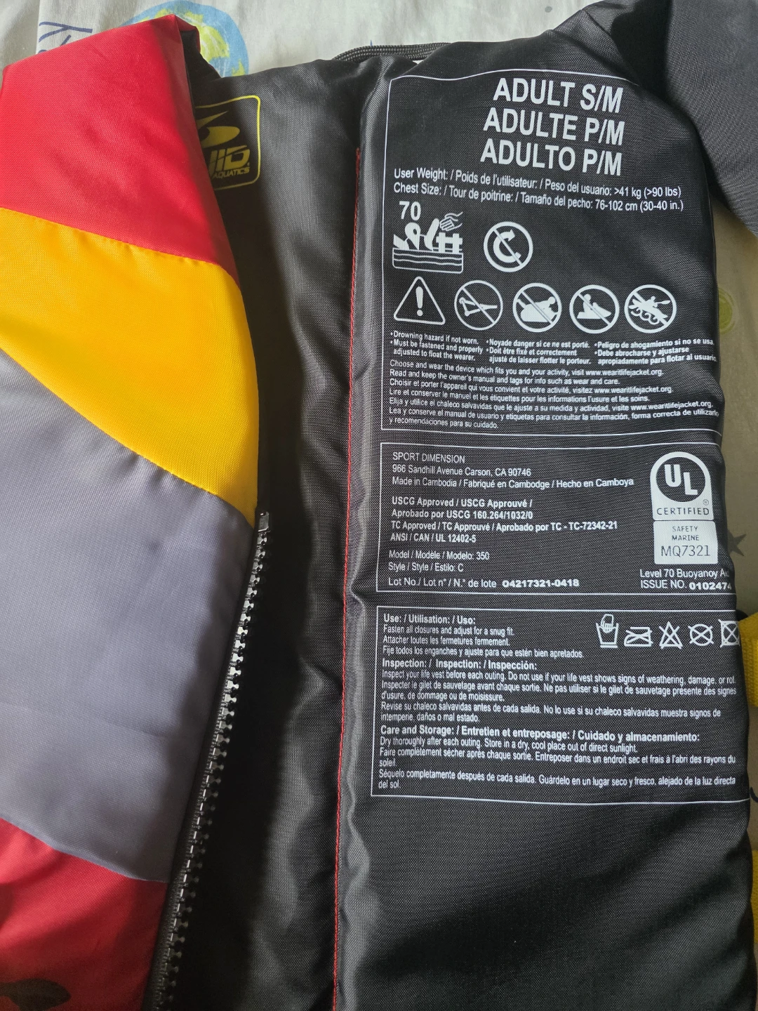 Fluid Aquatics Adult Life Vest - Red/Yellow/Grey - photo 2