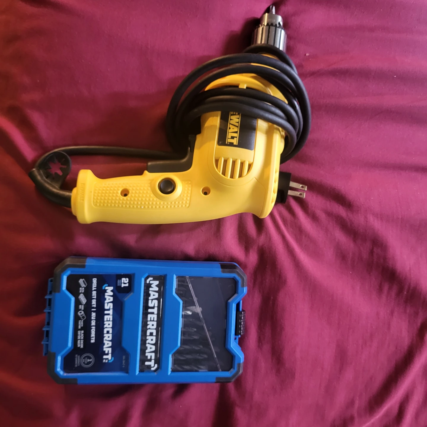 DEWALT Corded Drill and Mastercraft Drill Bit Set