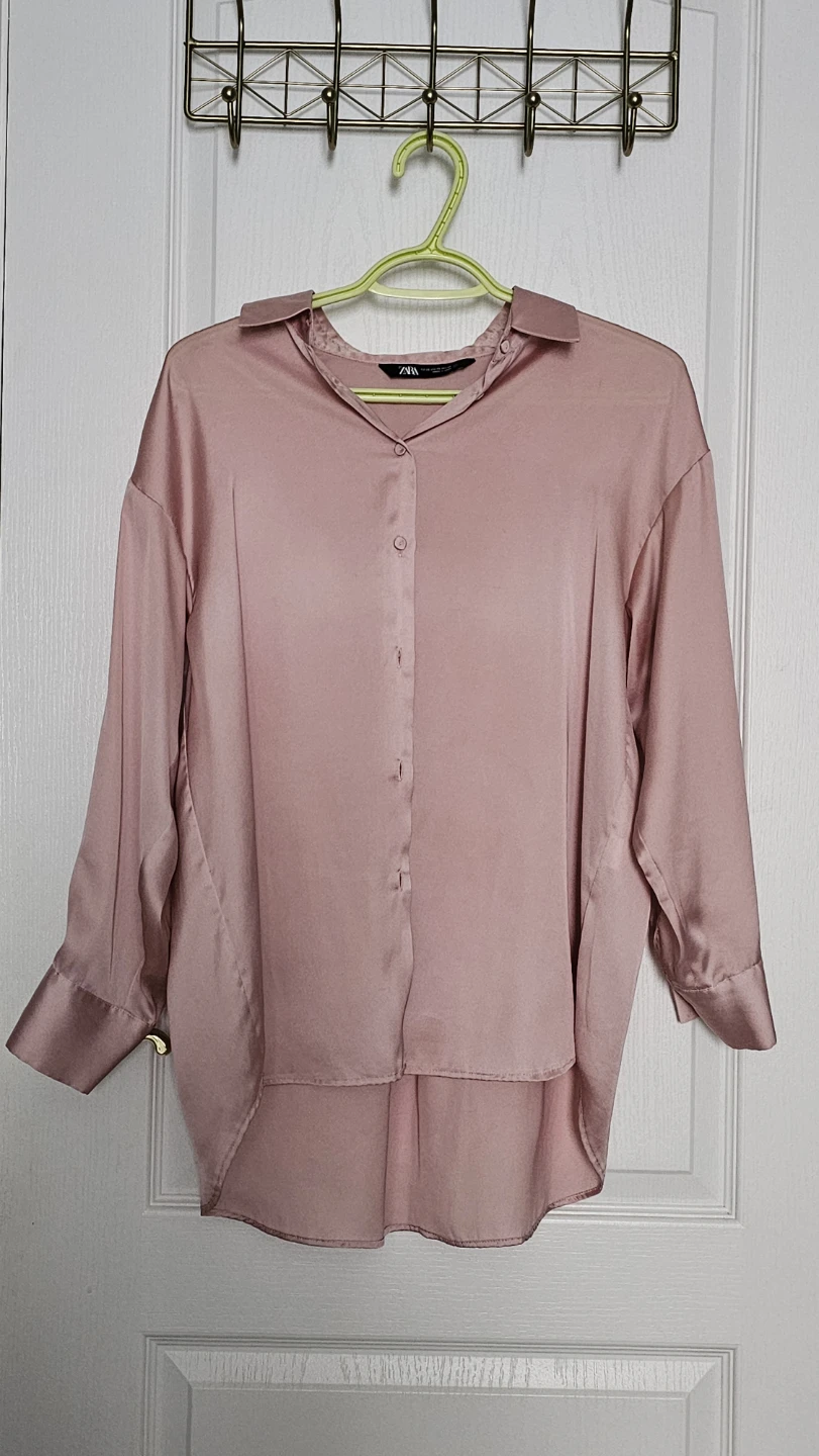 ZARA Pink Satin Button-Up Blouse - Size XS