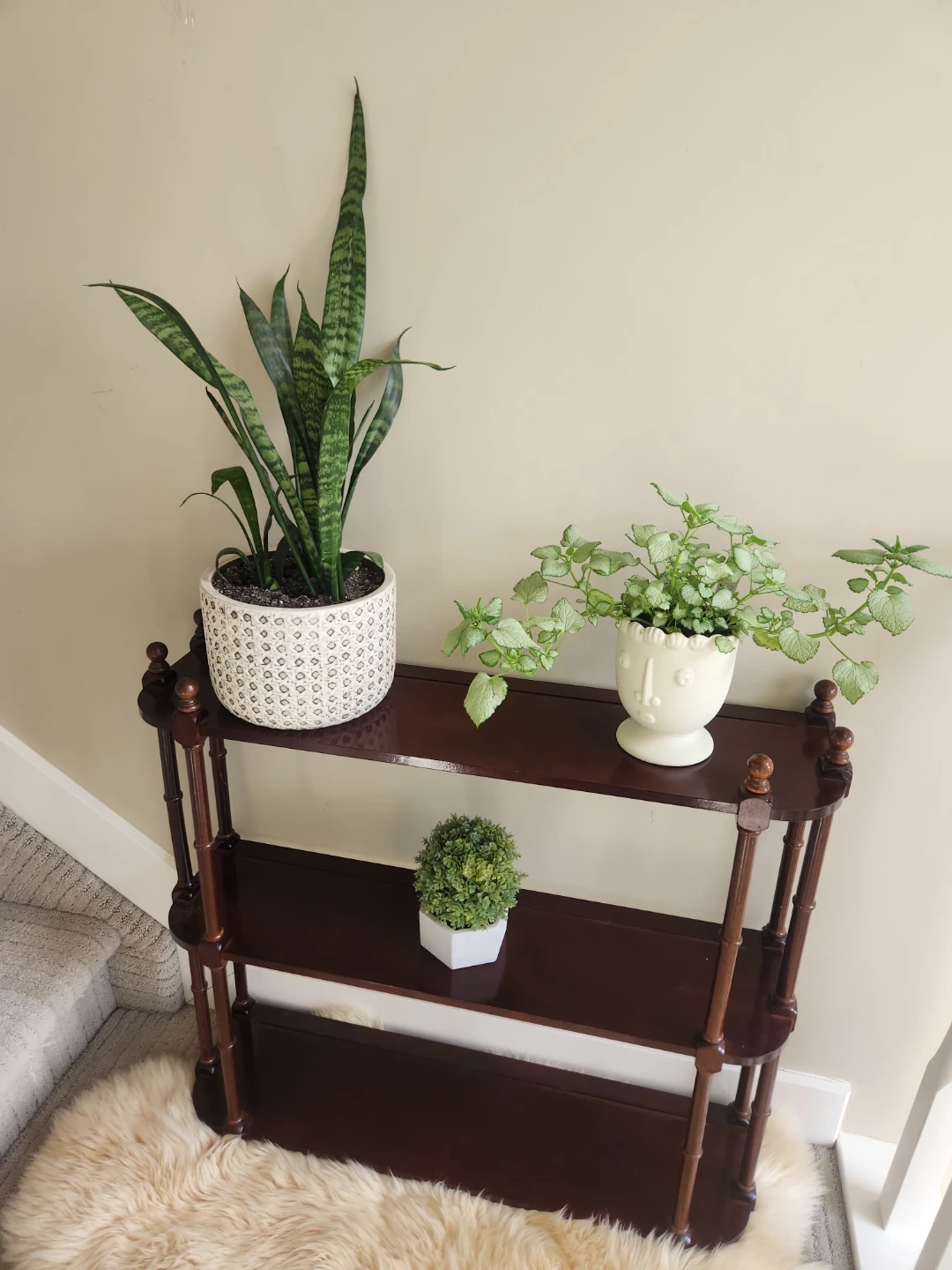 LARGE Dark Wood Tiered Shelf free standing OR wall shelf