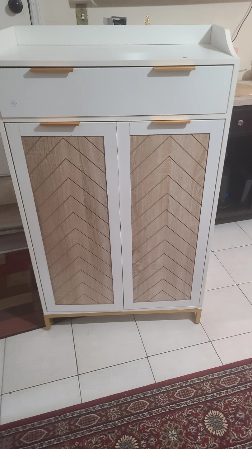 White Shoe Cabinet with Wood Grain Doors - photo 2