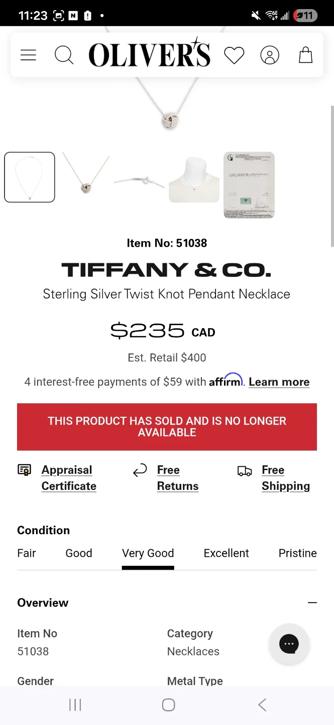 Tiffany & Co. Sterling Silver Twist Knot Pendant Necklace - photo 4