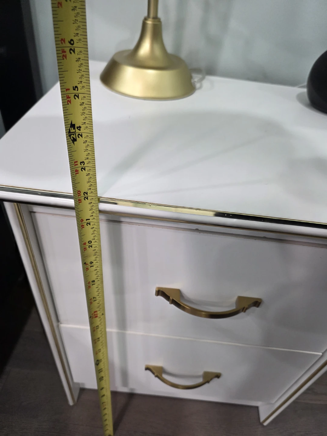 White 2-Drawer Nightstand with Gold Trim - photo 5