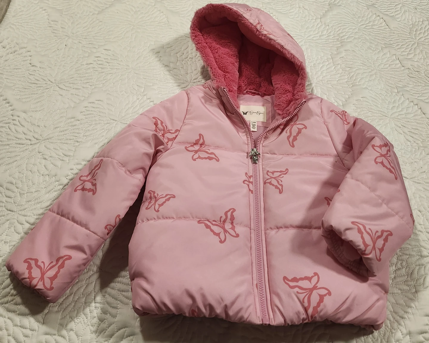 Jessica Simpson Pink Butterfly Puffer Jacket Size S 6/6X - photo 3