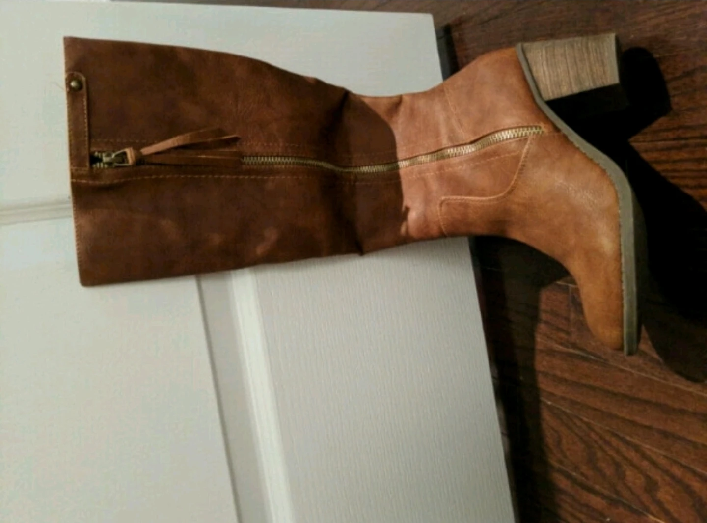 Brown Faux Leather Knee-High Boots with Zipper