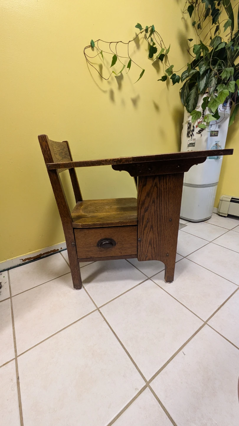 Antique Wooden School Desk with Drawer