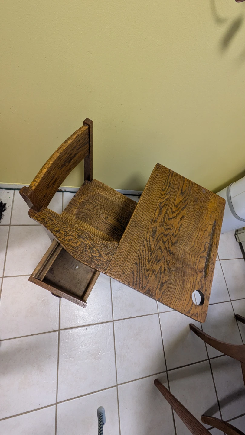 Antique Wooden School Desk with Drawer - photo 2
