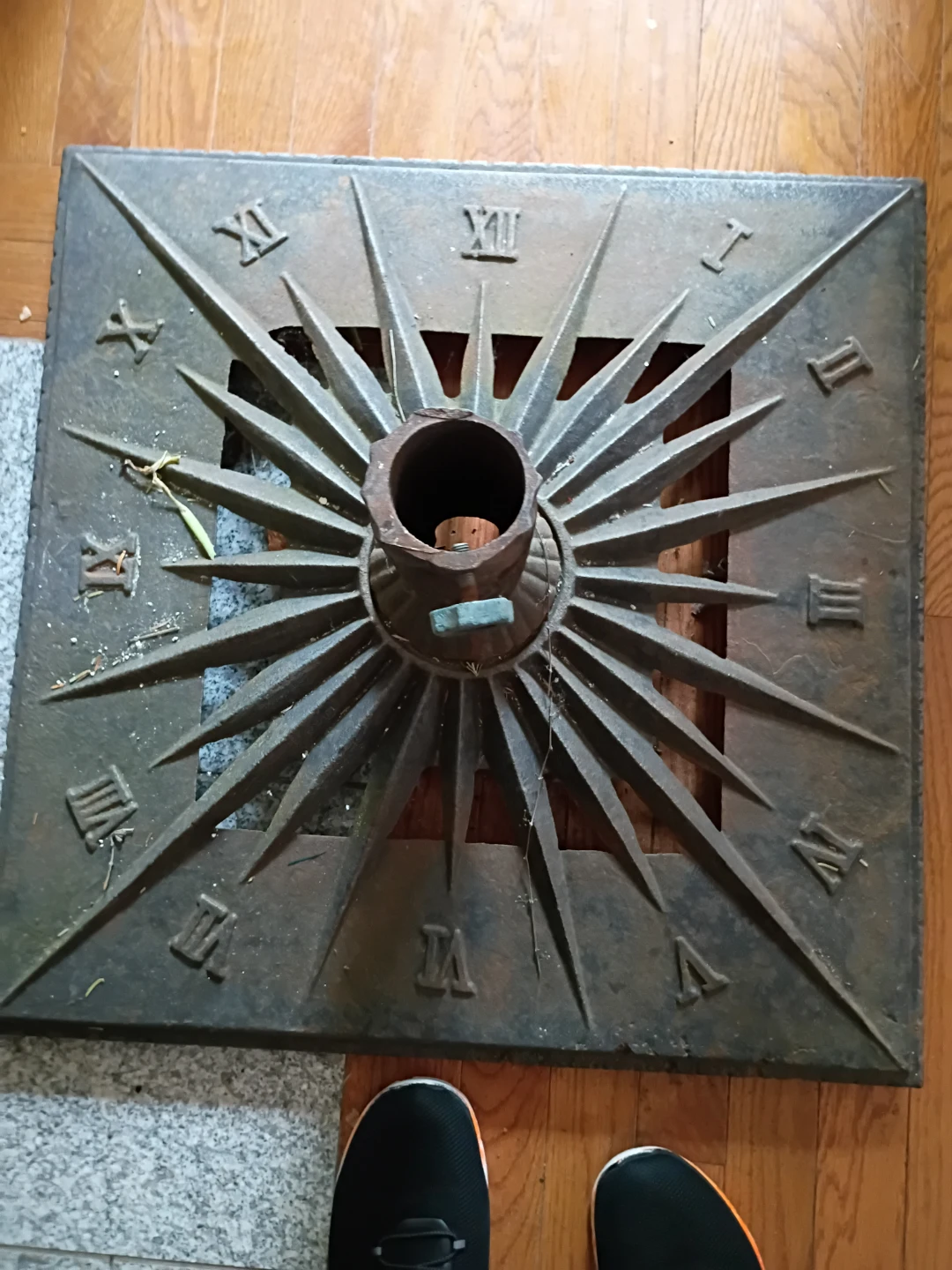 Vintage Cast Iron Roman Numeral Patio Umbrella Stand